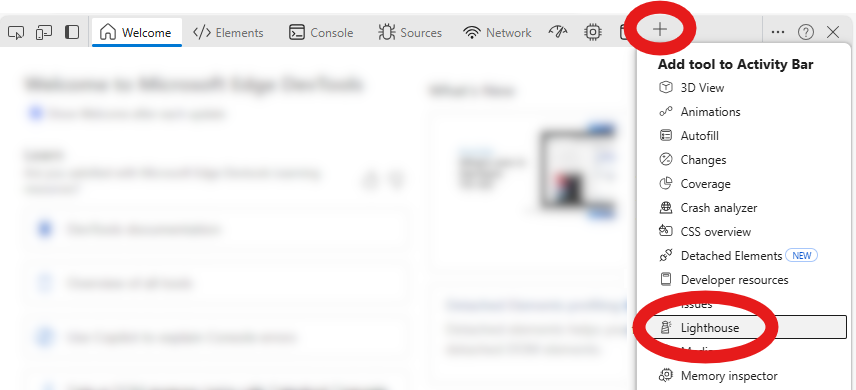 Add Lighthouse tool to the Edge Developer tools Activity Bar